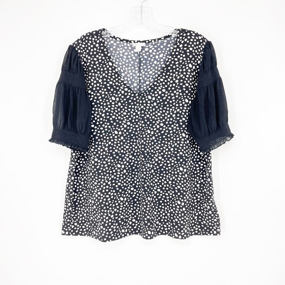 Cato Puff Sleeve V-Neck Dotted Top Size Large